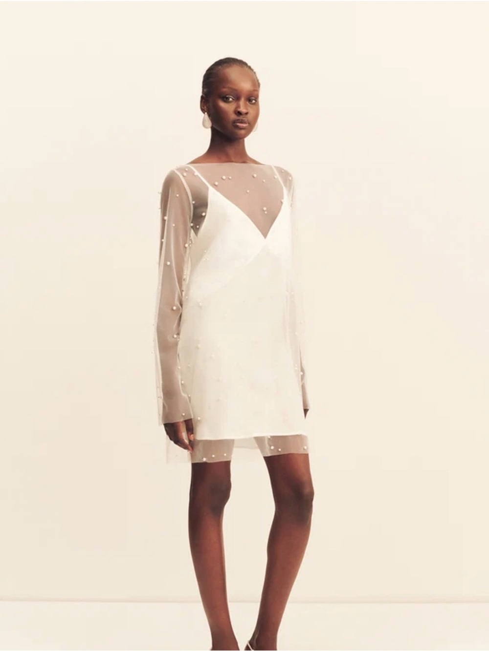 Shona Joy Opaline Sheer Pearl Mini Dress